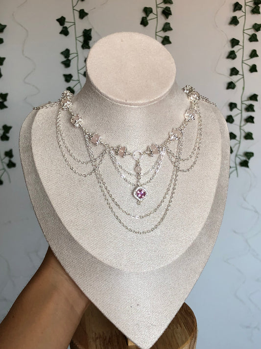 Collier « Céleste » Quartz rose
