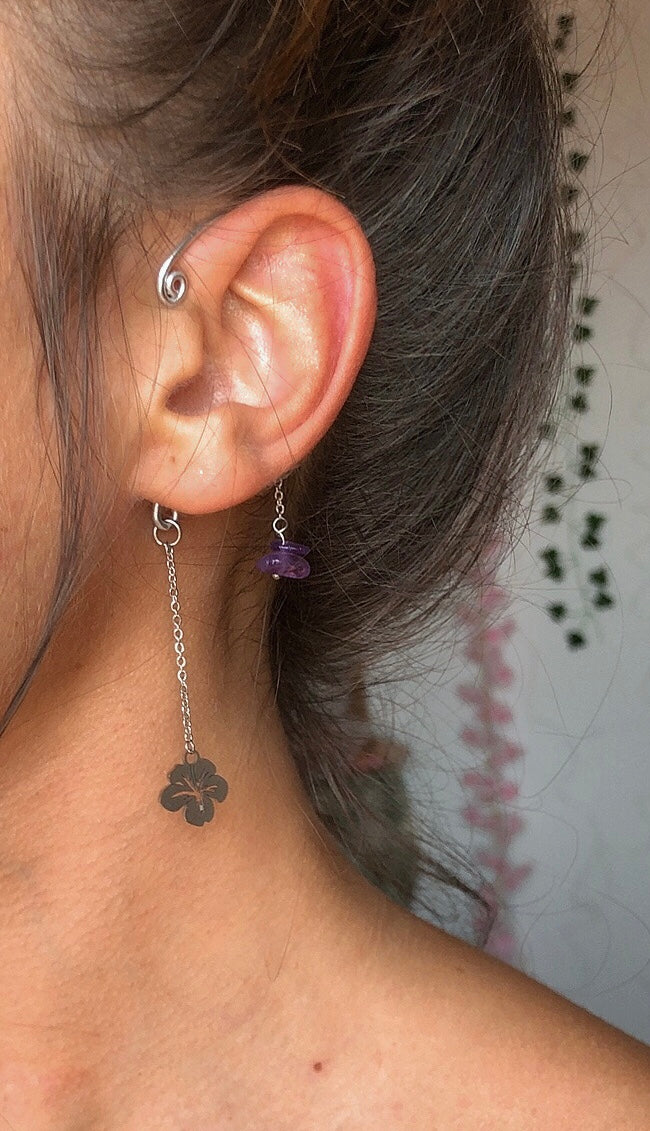 Manchettes d’oreilles Hibiscus & Améthyste