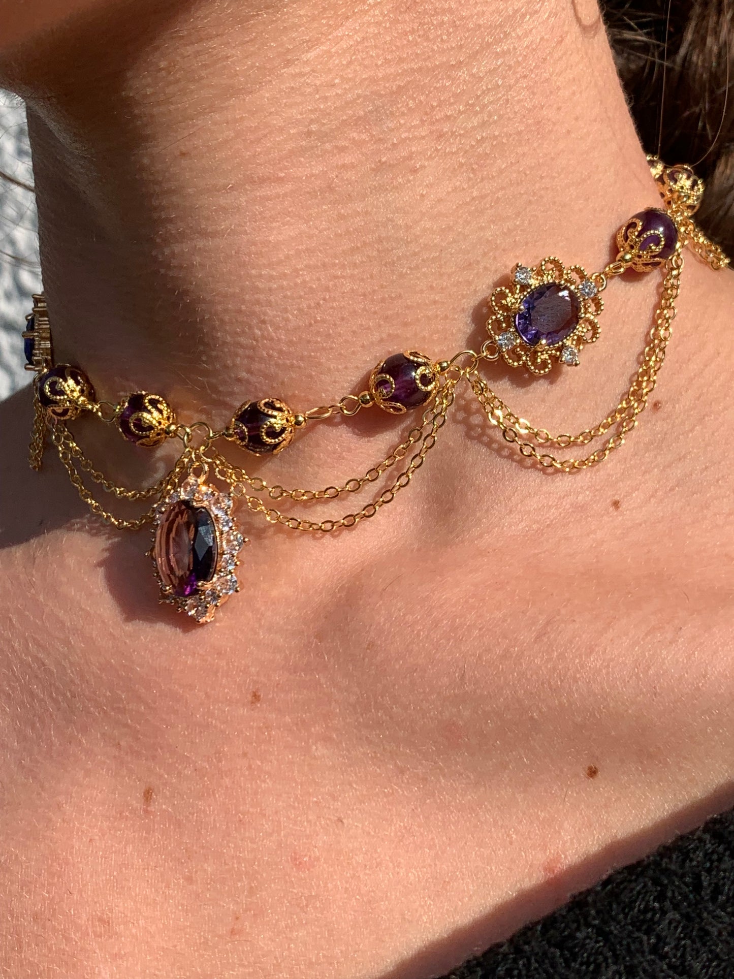 Collier « Megara » plaqué or & Améthyste
