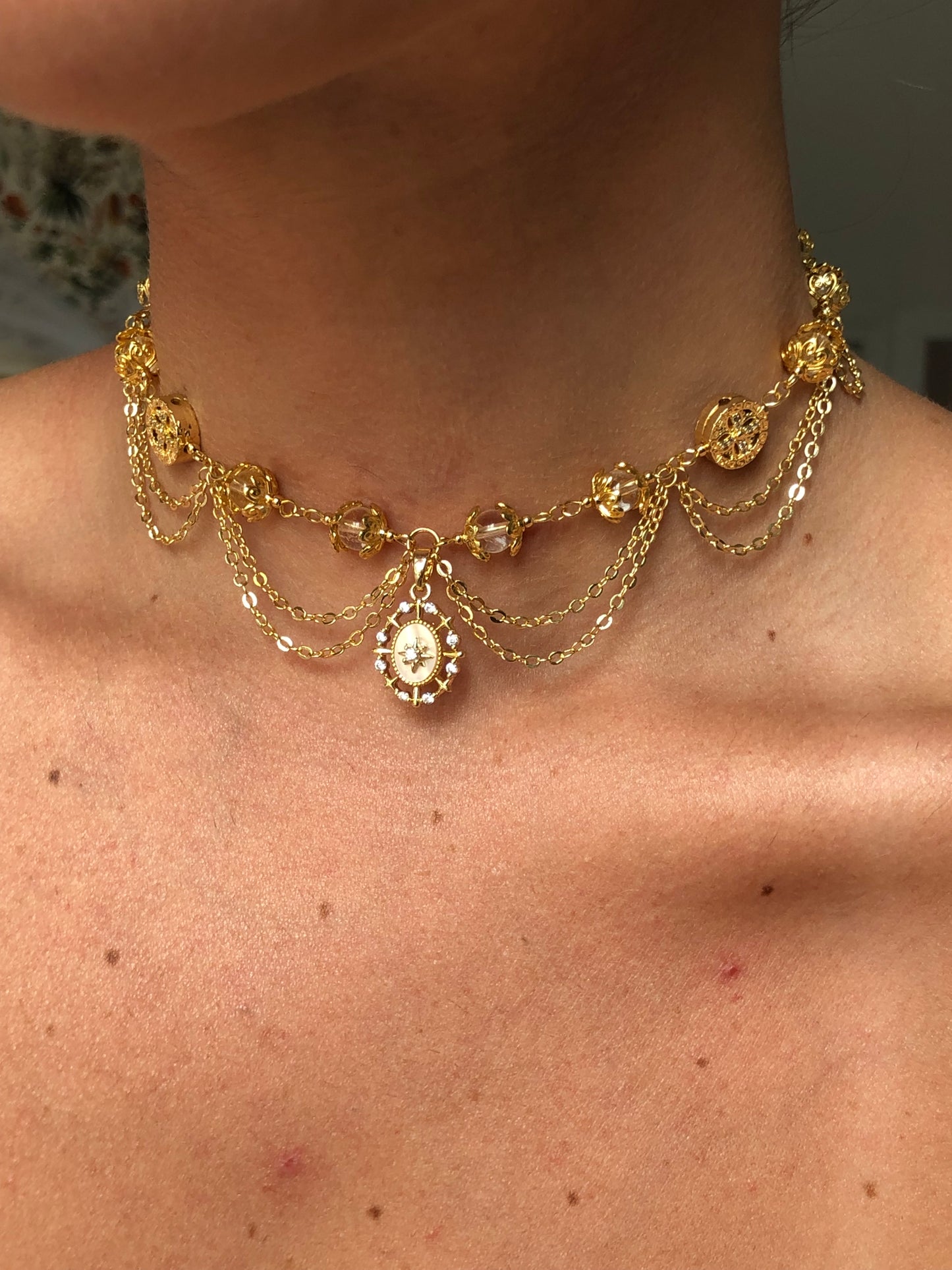 Collier « Daphné » plaqué or Cristal de roche