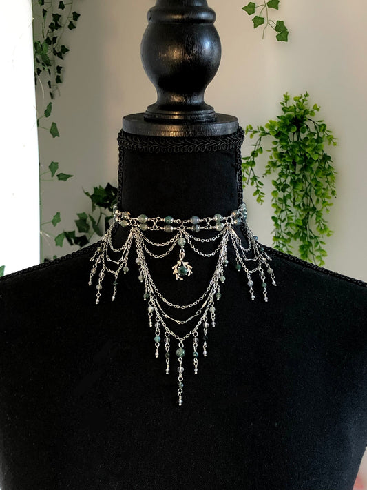 Collier « Gaïa » Agate mousse & Cristal de roche