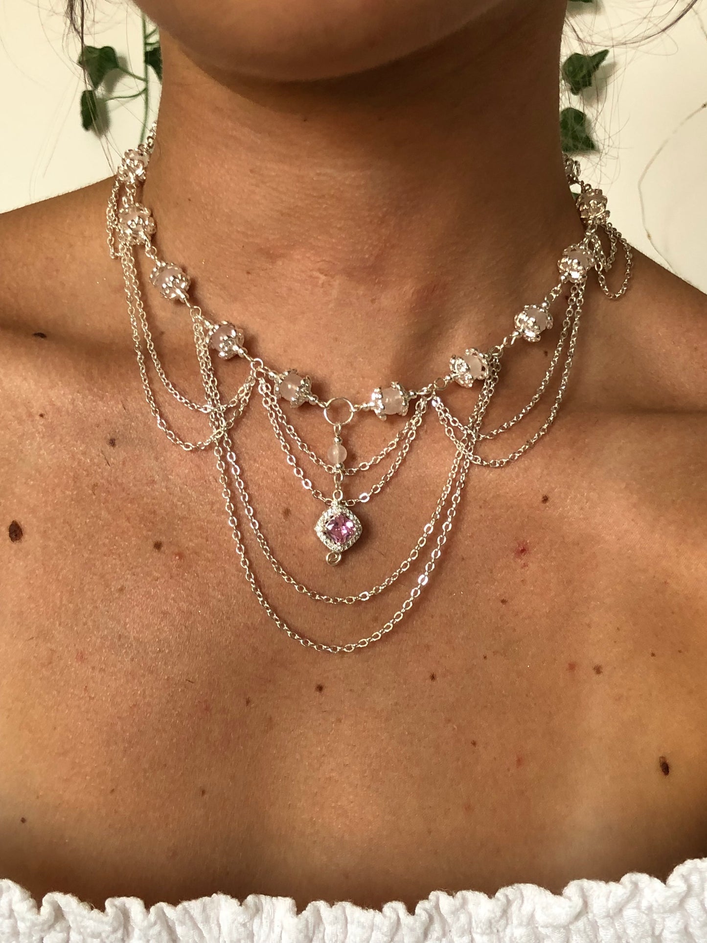 Collier « Céleste » Quartz rose