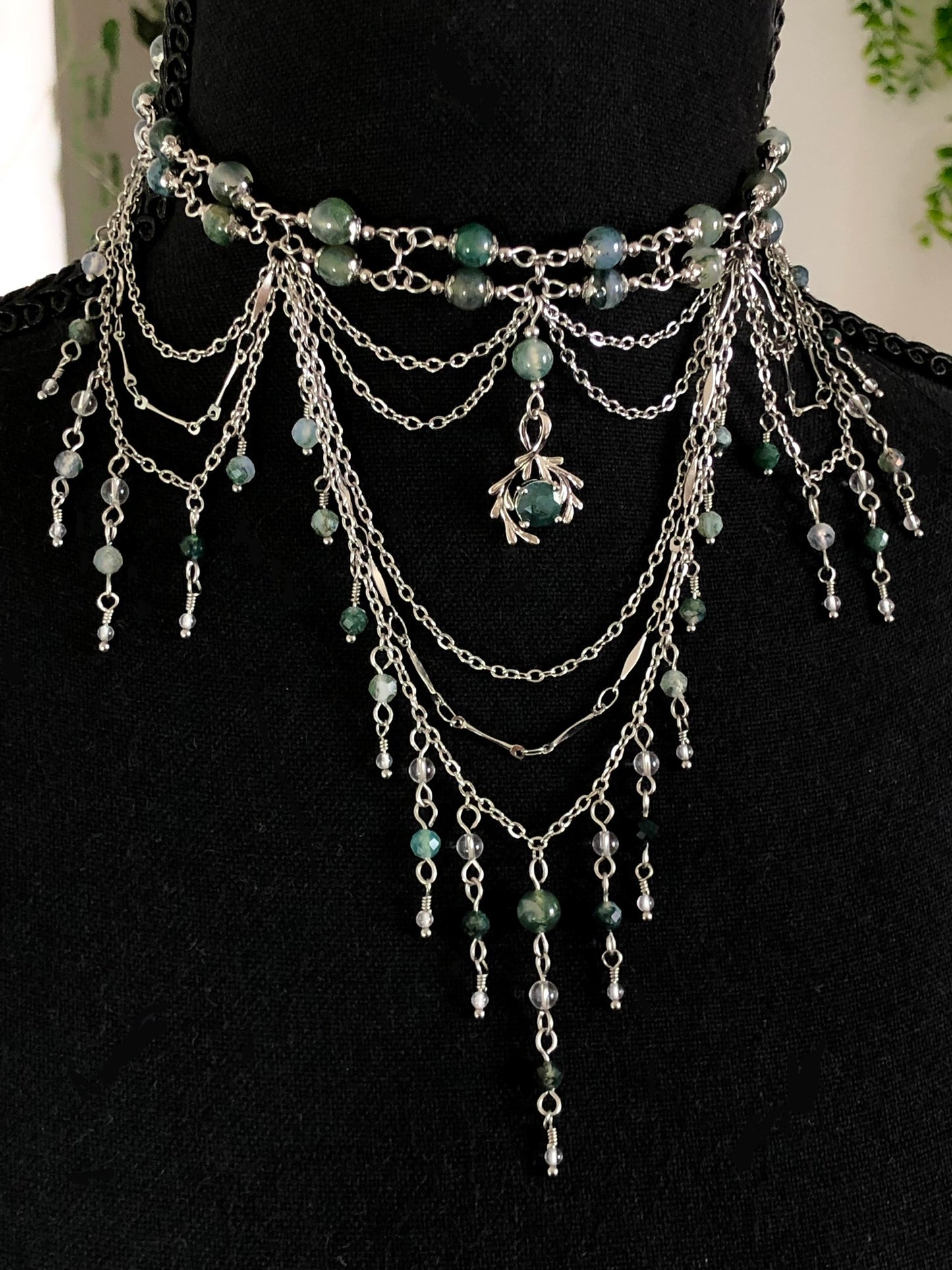 Collier « Gaïa » Agate mousse & Cristal de roche