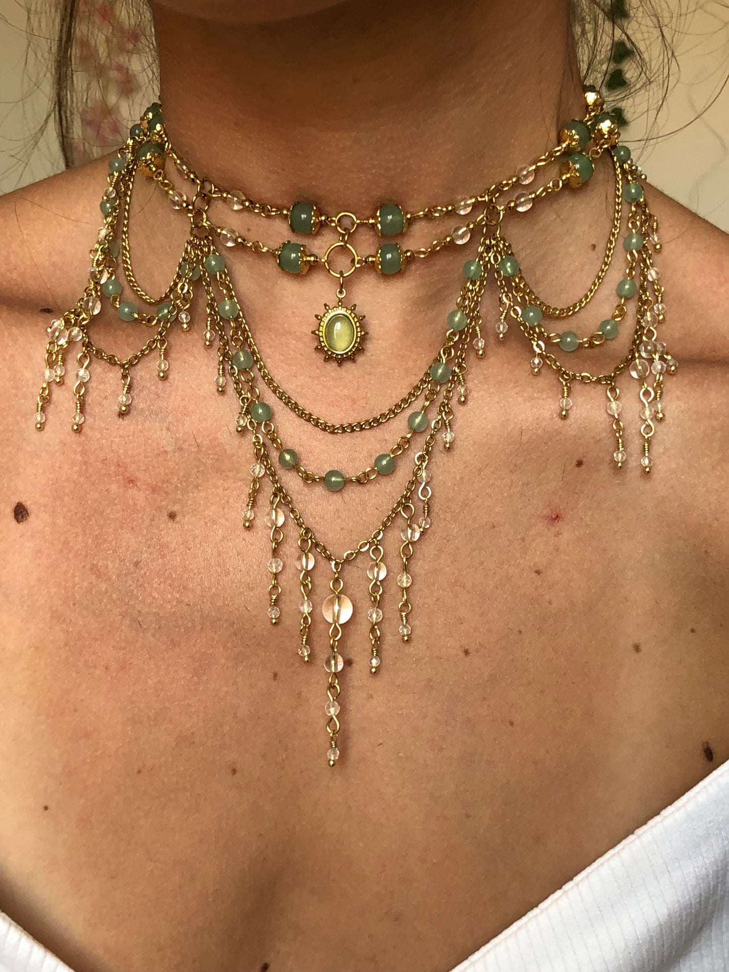 Collier Aventurine verte & Cristal de roche