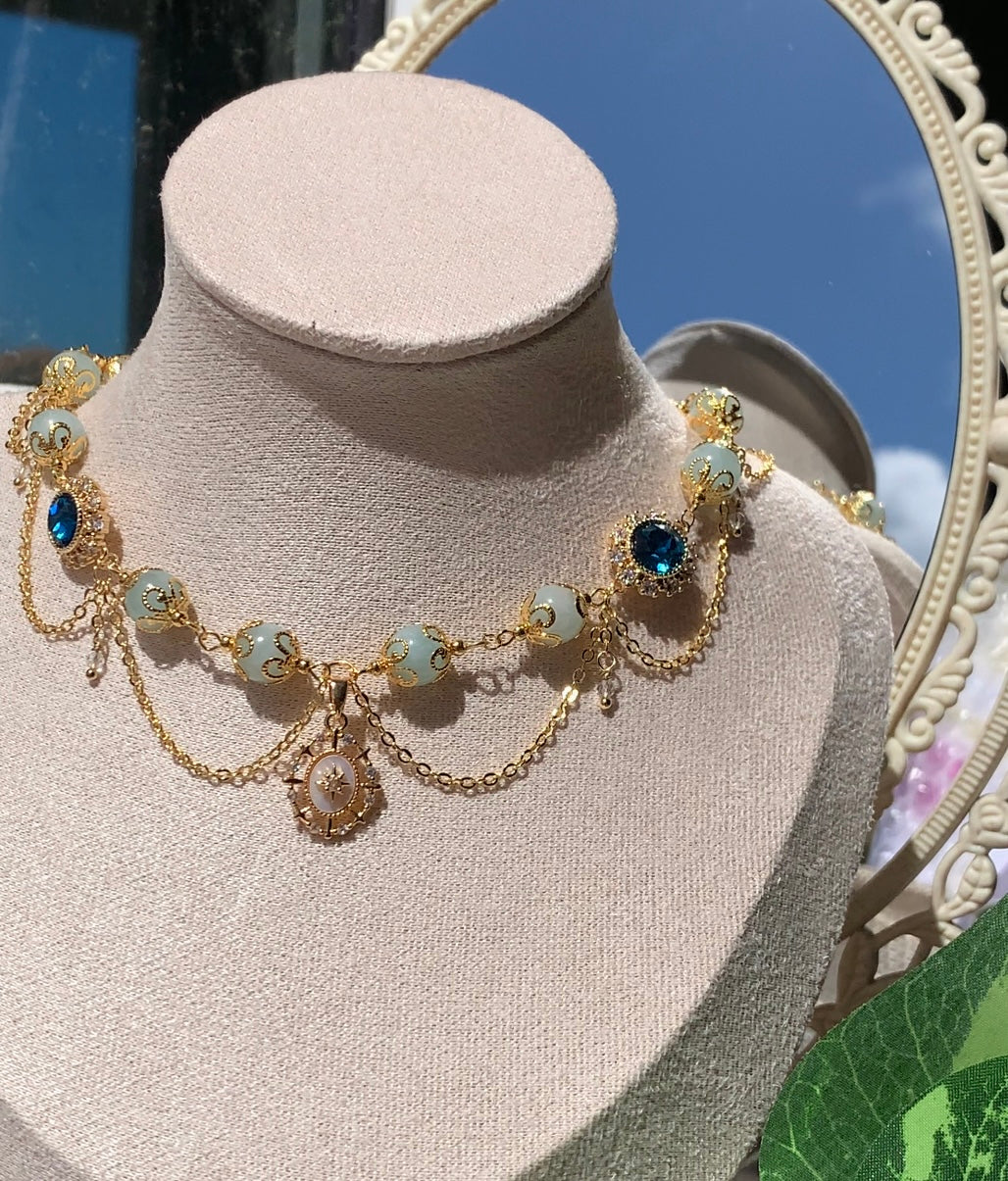 Collier « Princesse Kidagakash »Plaqué or & Aigue-Marine