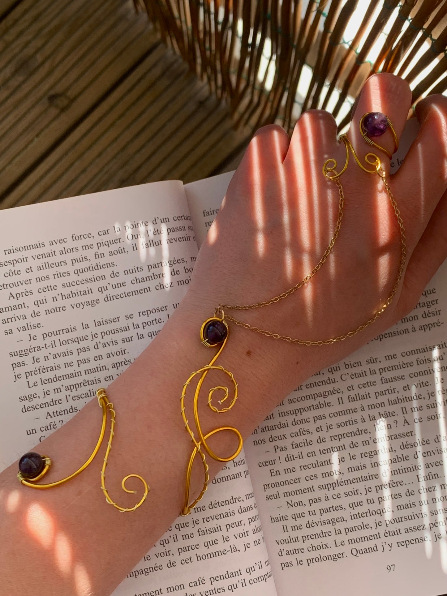 Bracelet/bague doré & Améthyste A