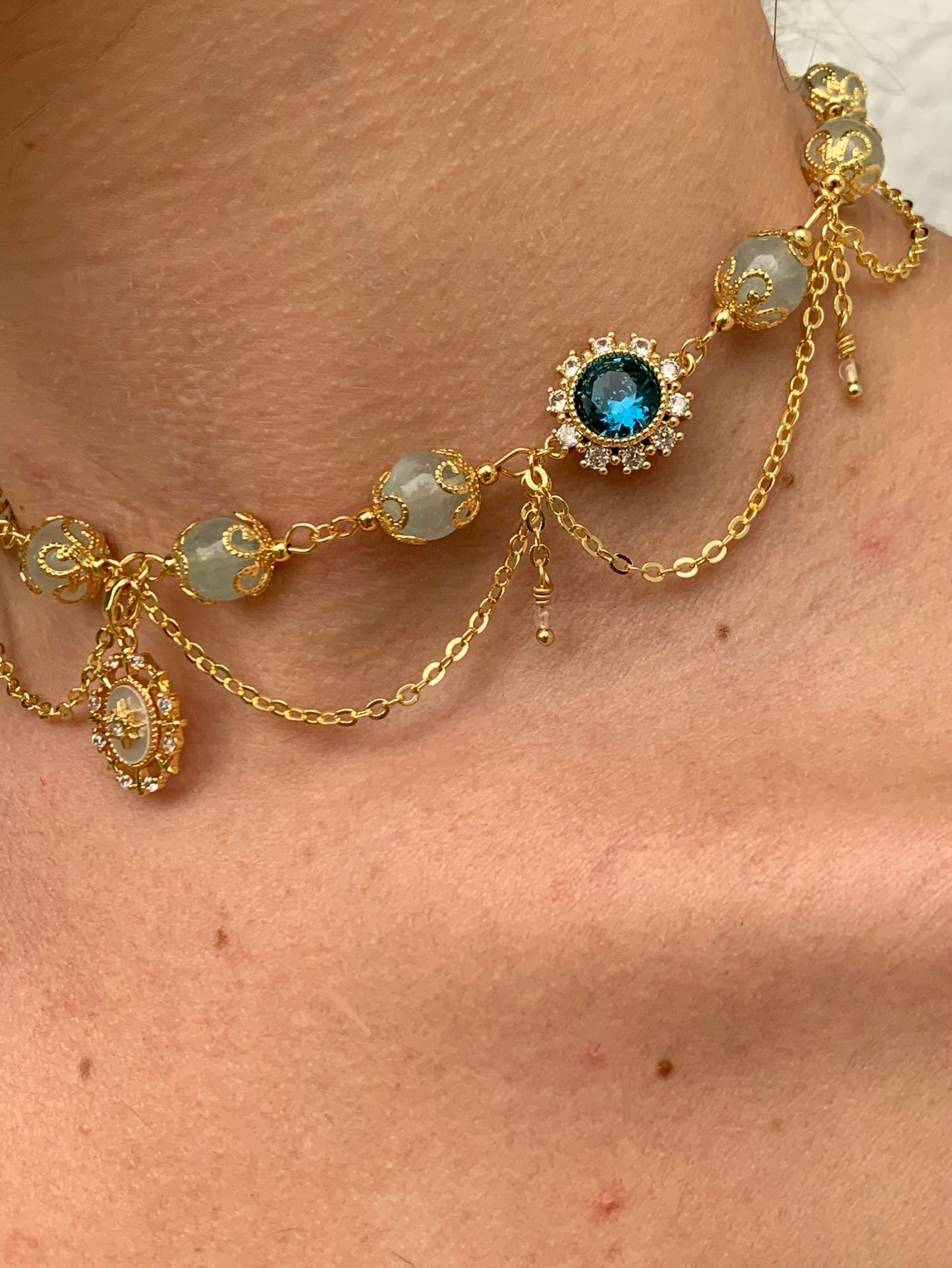 Collier « Princesse Kidagakash »Plaqué or & Aigue-Marine