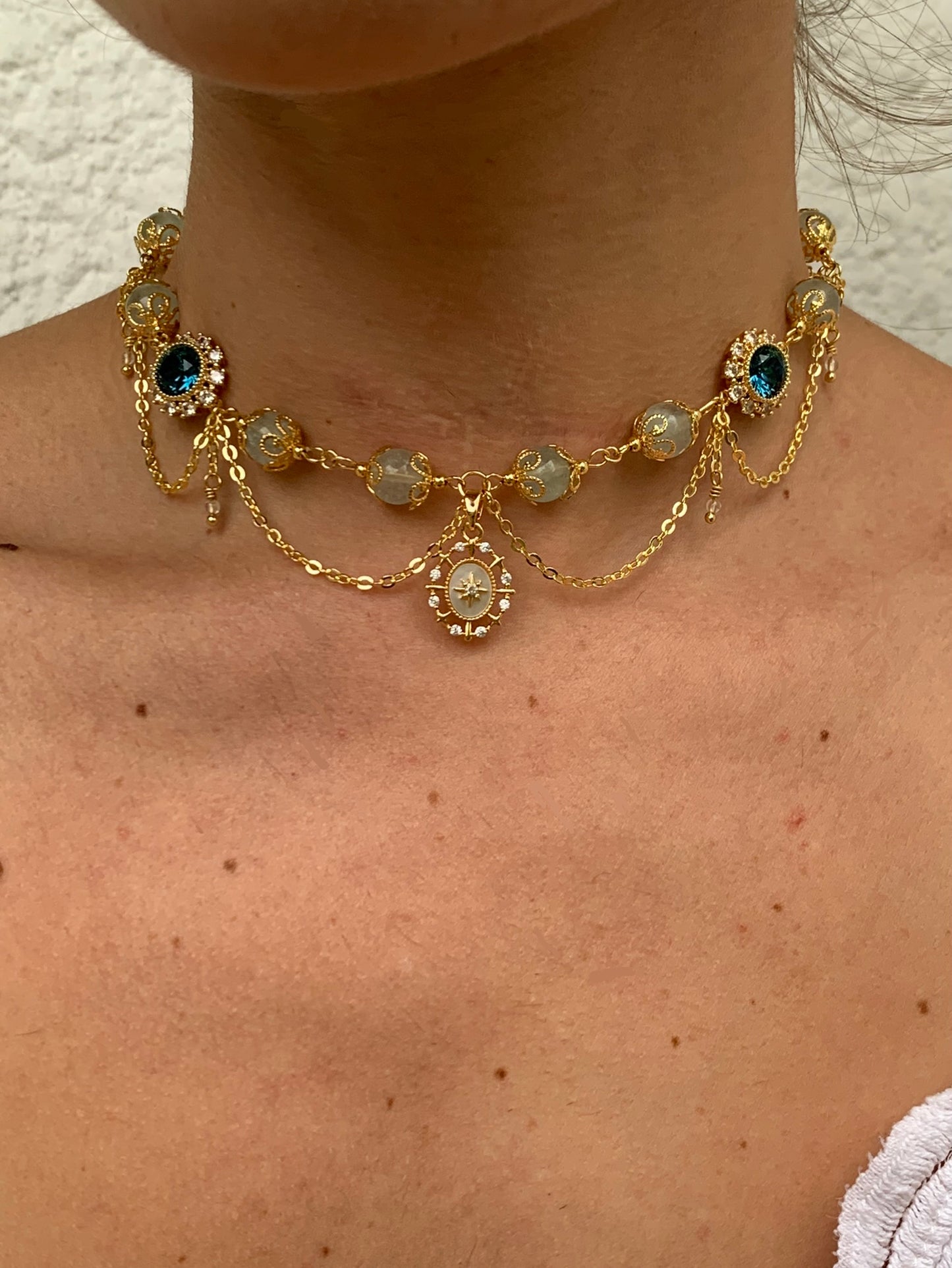 Collier « Princesse Kidagakash »Plaqué or & Aigue-Marine