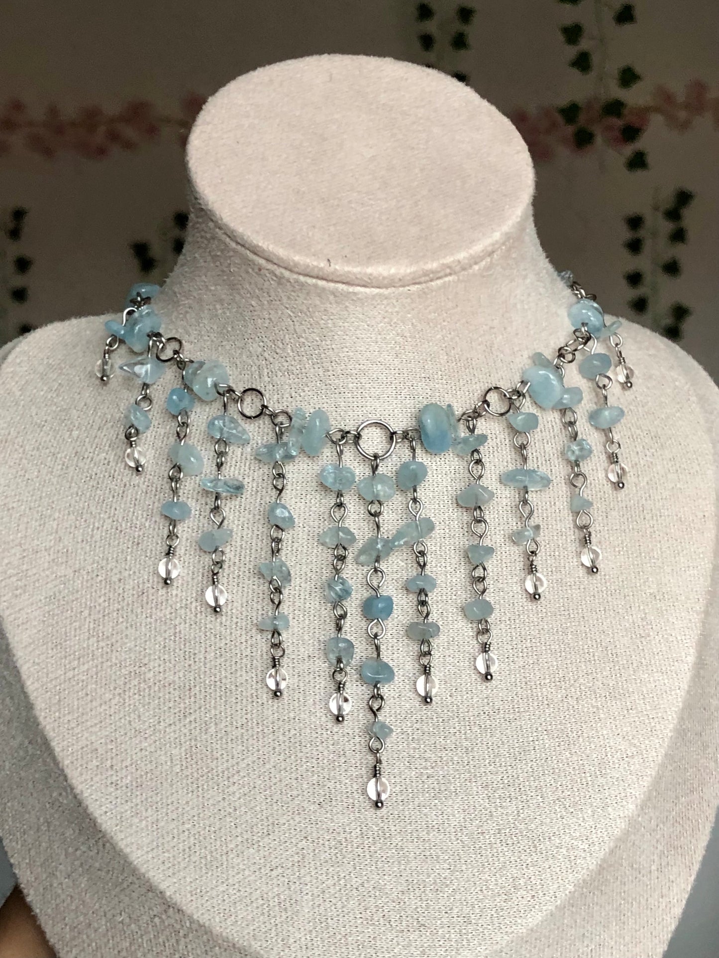 Collier « Atlante » Aigue-marine & Cristal de roche