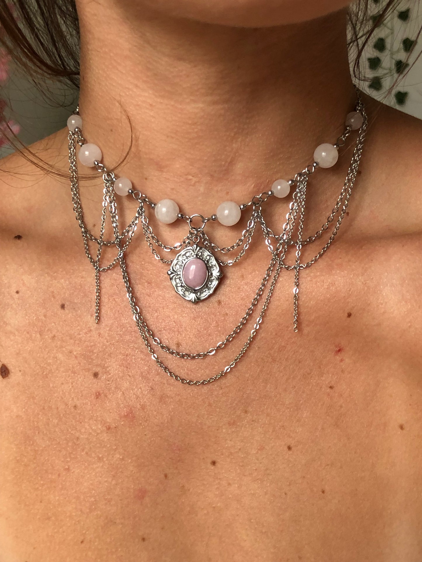 Collier « Vicomtesse » Quartz rose