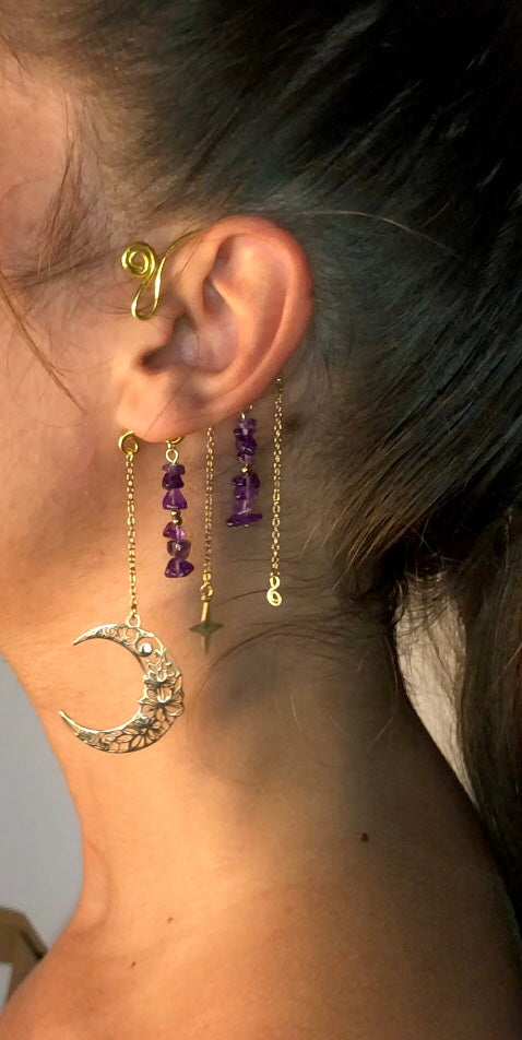 Manchettes oreilles Améthyste & Lune