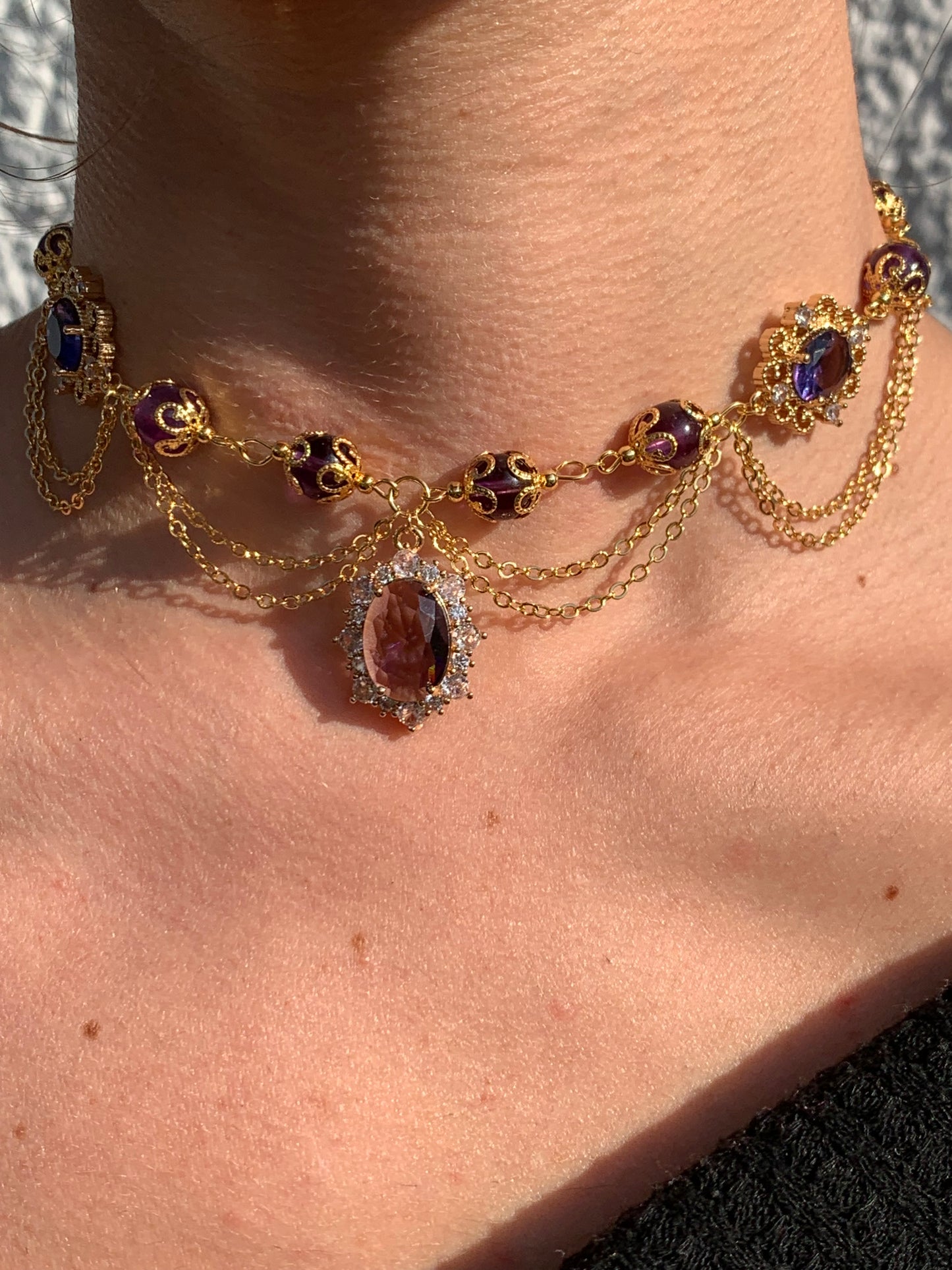 Collier « Megara » plaqué or & Améthyste