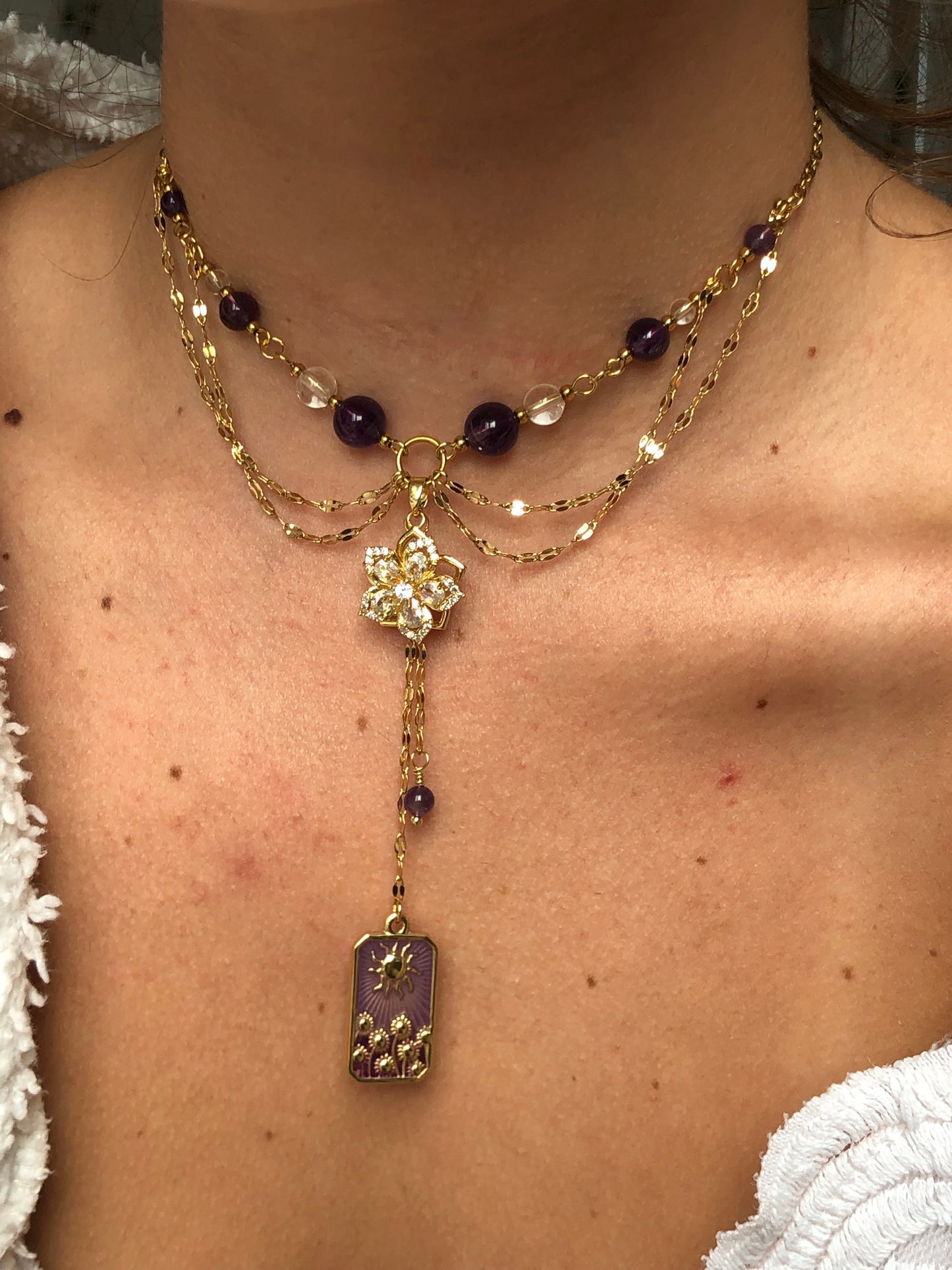 Collier « Raiponce » Améthyste & Cristal de roche