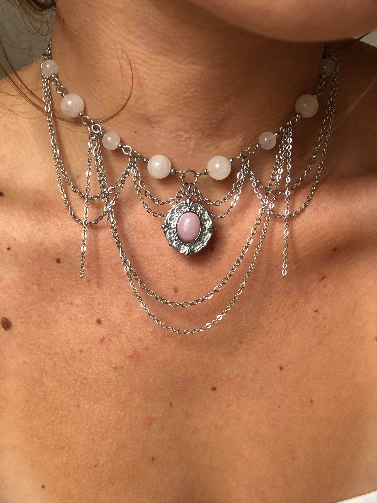Collier « Vicomtesse » Quartz rose