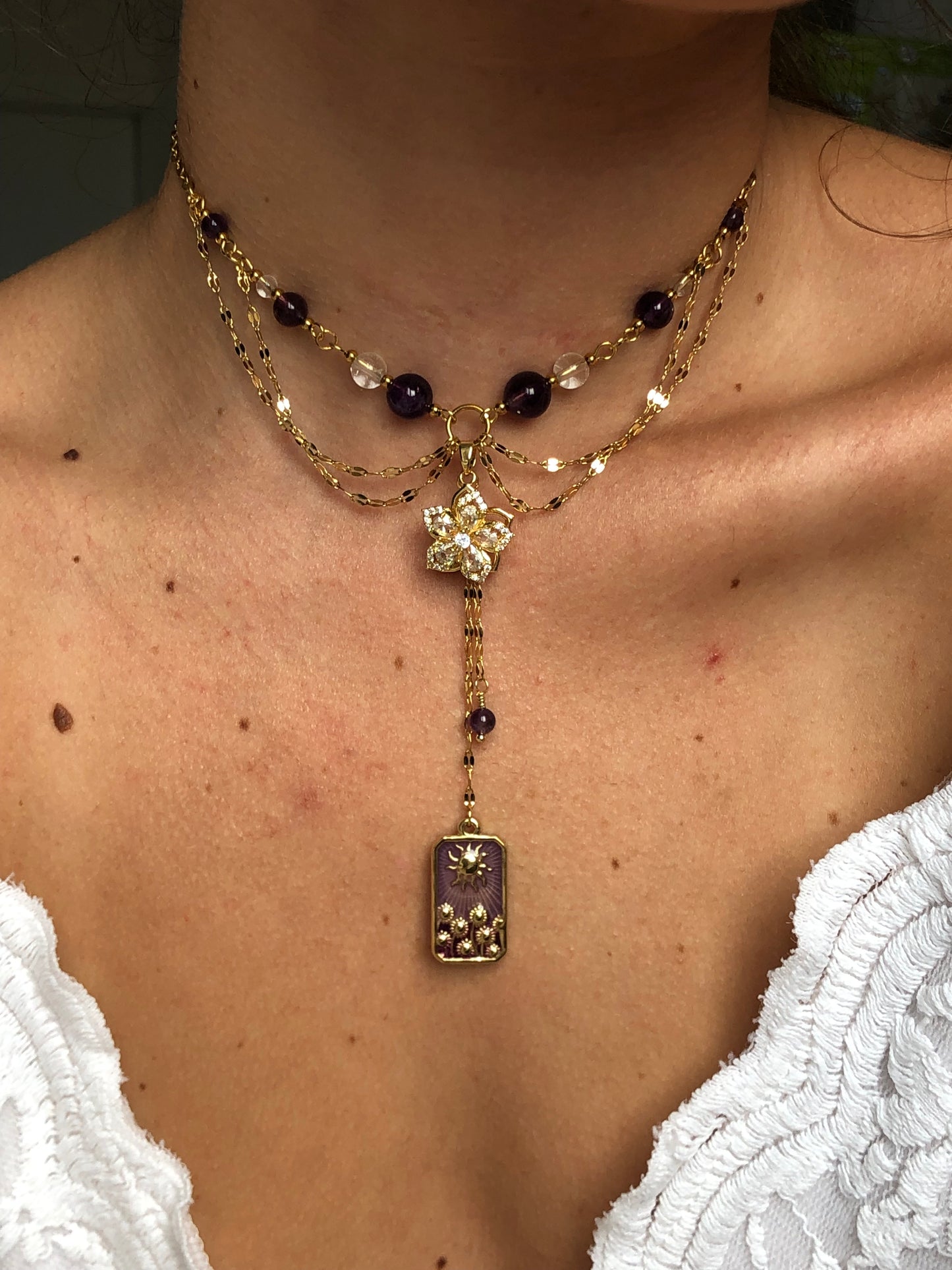 Collier « Raiponce » Améthyste & Cristal de roche