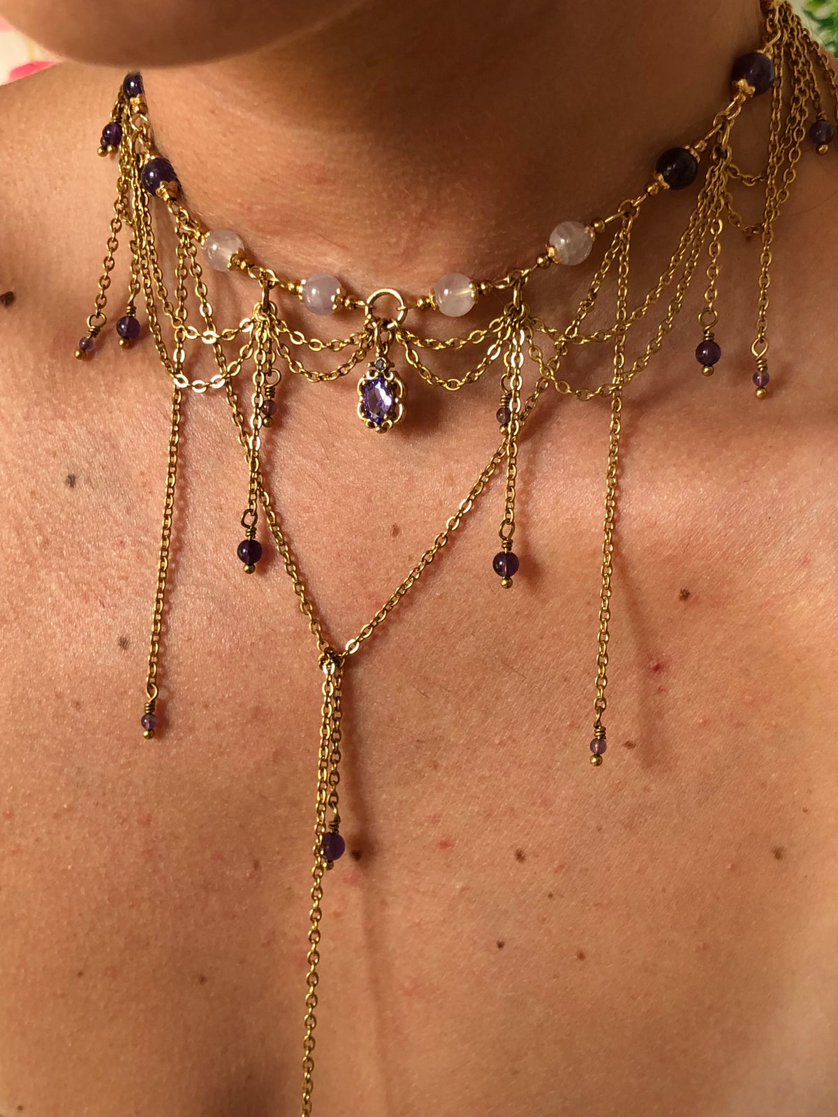 Collier "Christine" Améthyste lavande & Améthyste foncée