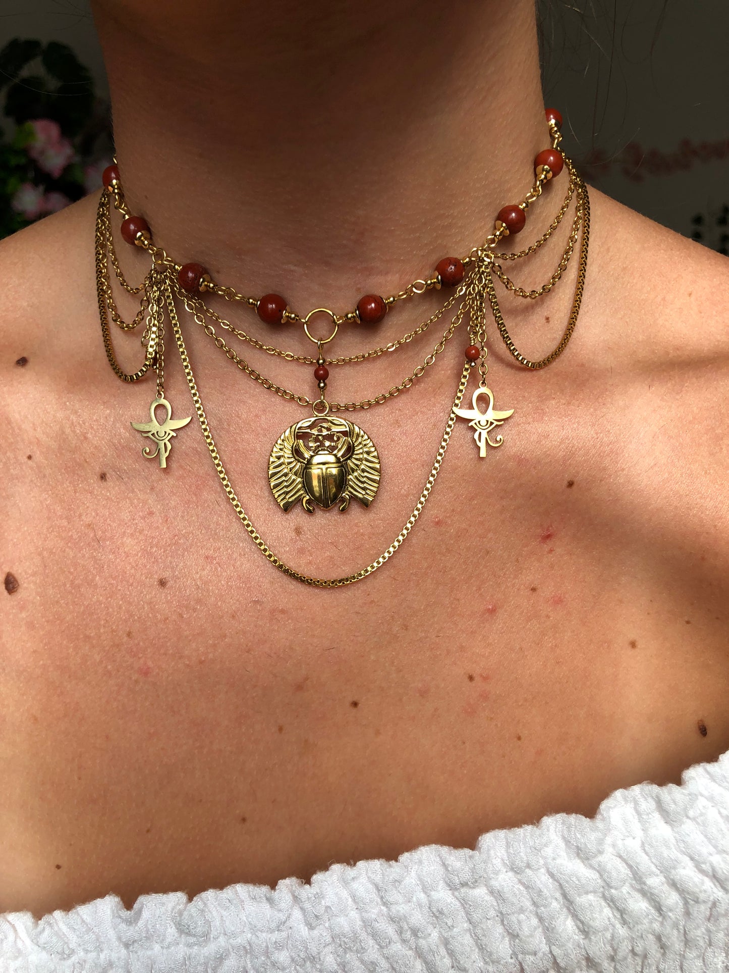Collier « Khepri » Jaspe rouge