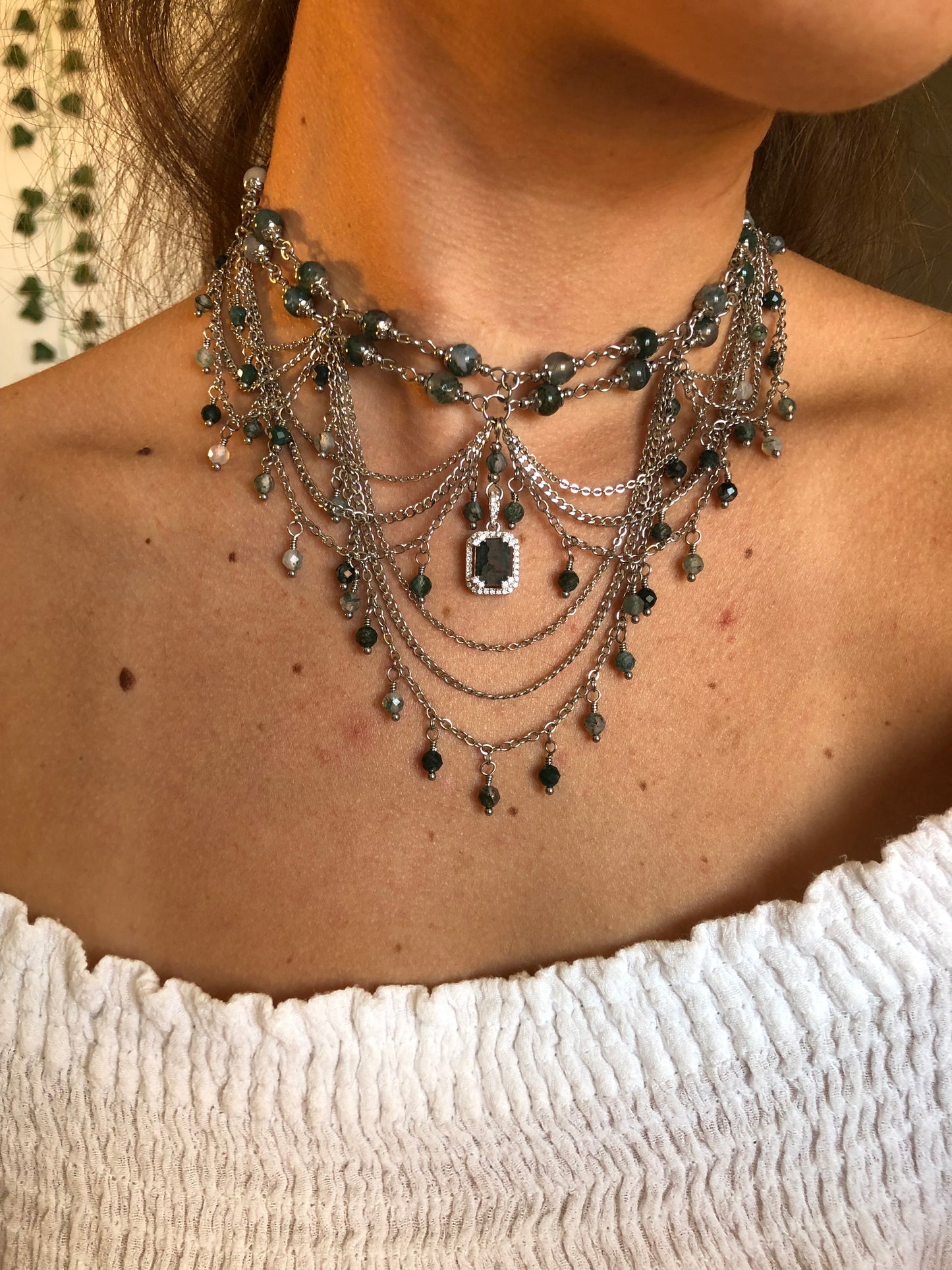 Collier « Déméter » Agate mousse