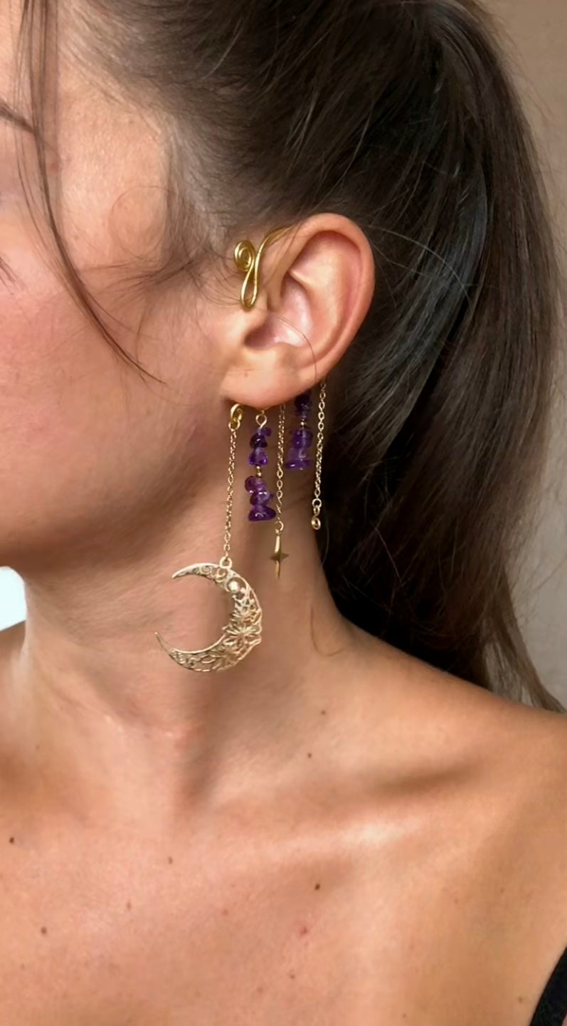 Manchettes oreilles Améthyste & Lune