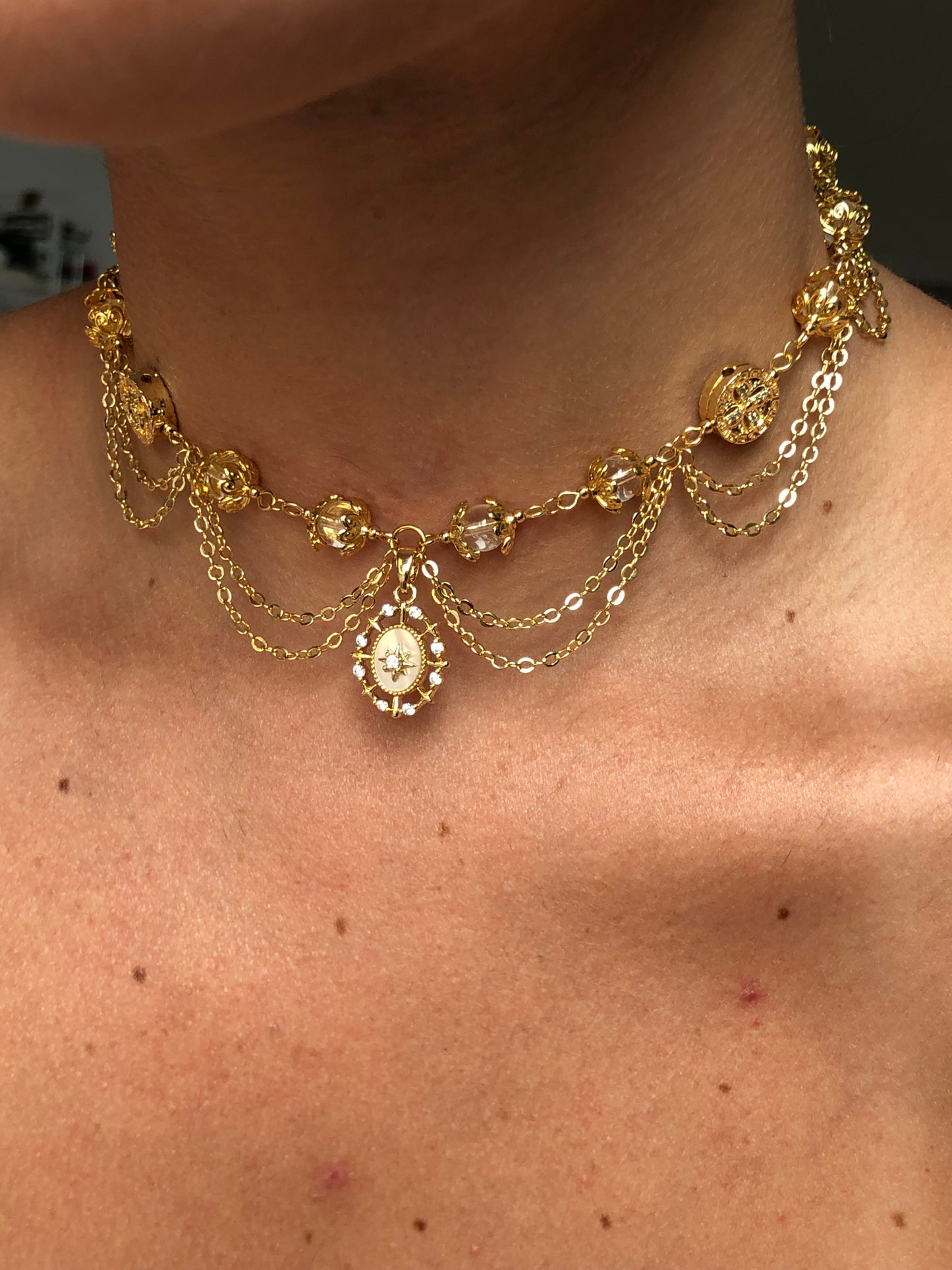 Collier « Daphné » plaqué or Cristal de roche