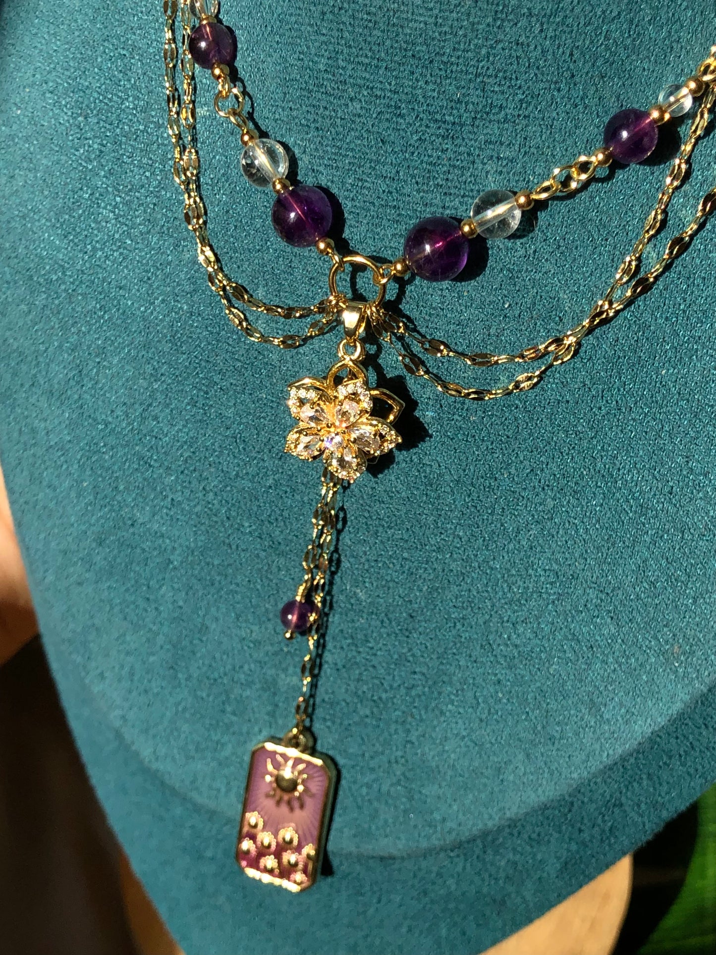 Collier « Raiponce » Améthyste & Cristal de roche
