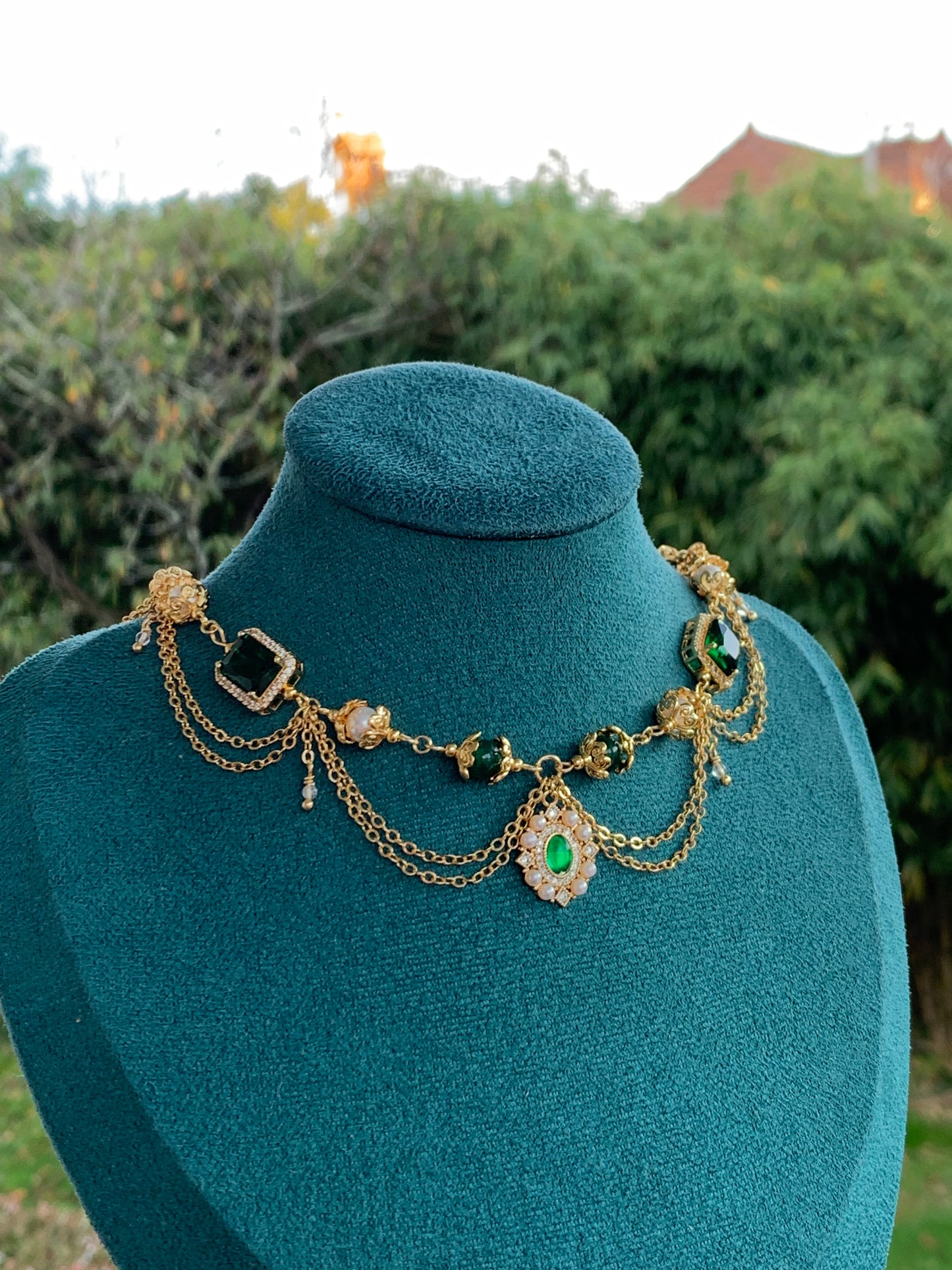 Collier « Esmeralda » plaqué or, Aventurine verte étoilé