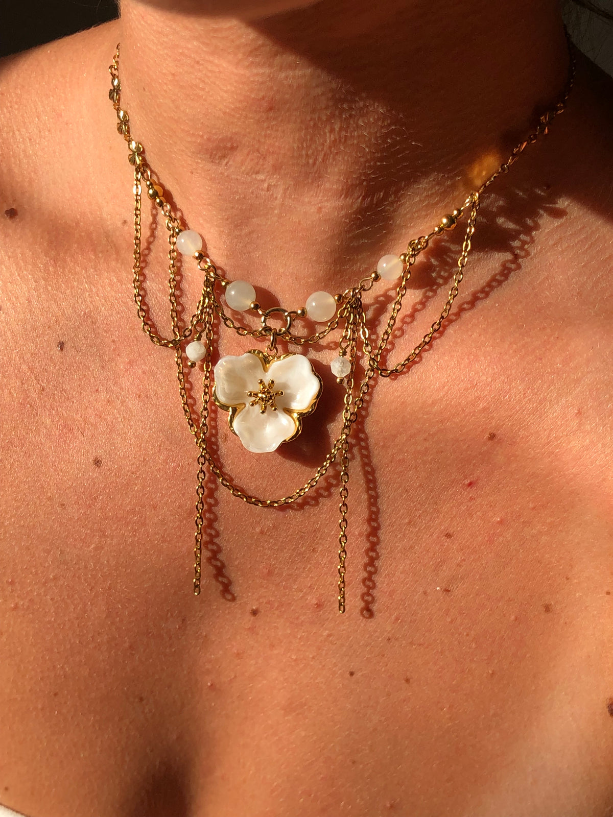 Collier "Hanami" Cornaline ou Pierre de Lune