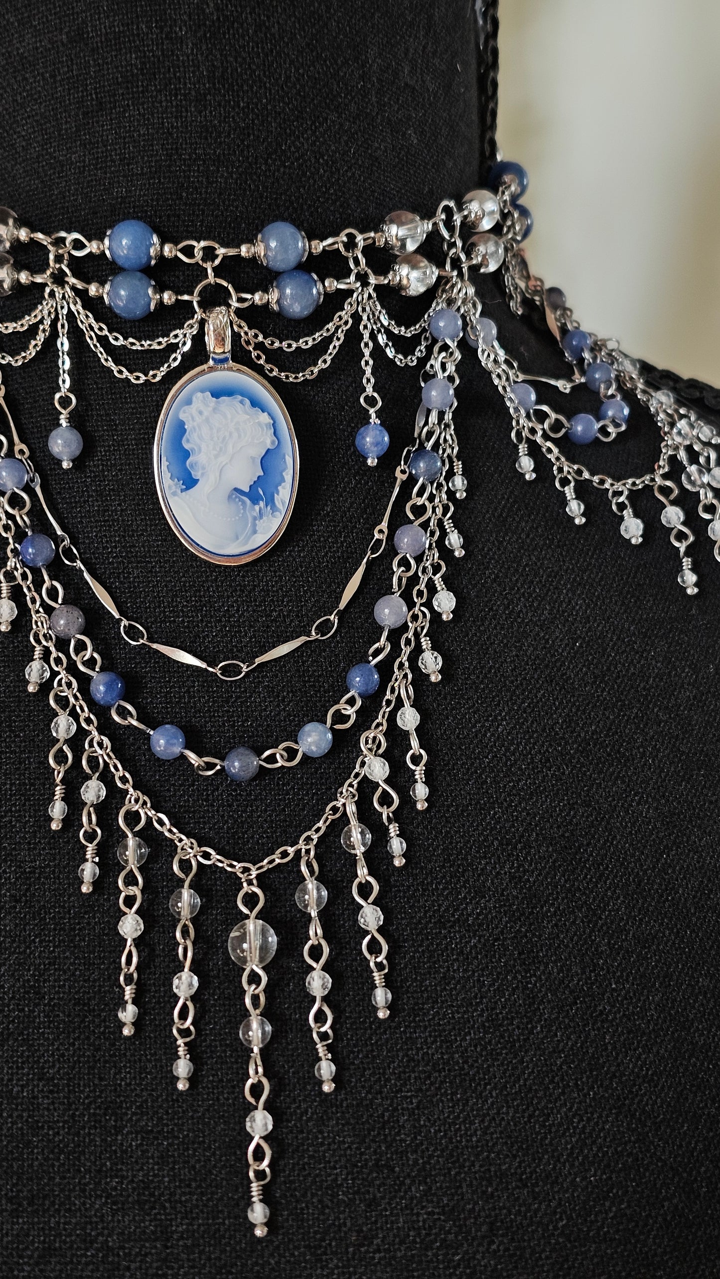 Collier « Anne » Aventurine bleue & Cristal de roche