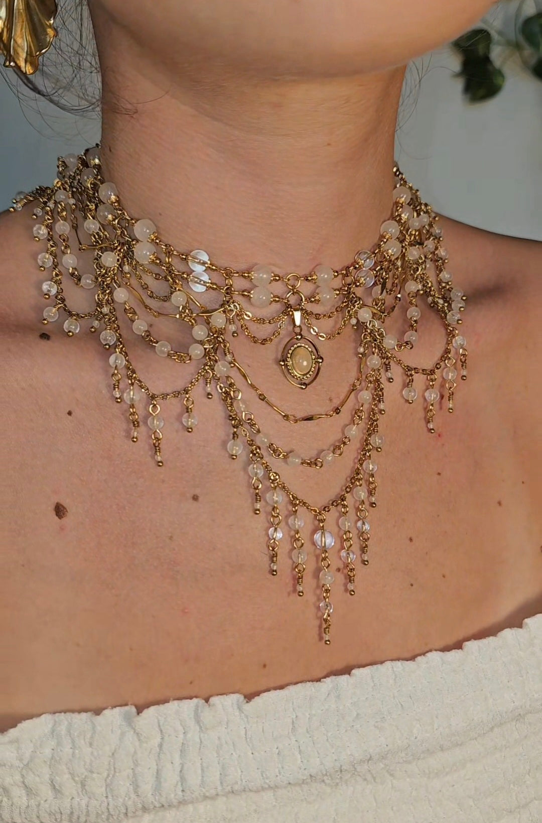 Collier "Diana" Quartz rose & Cristal de roche