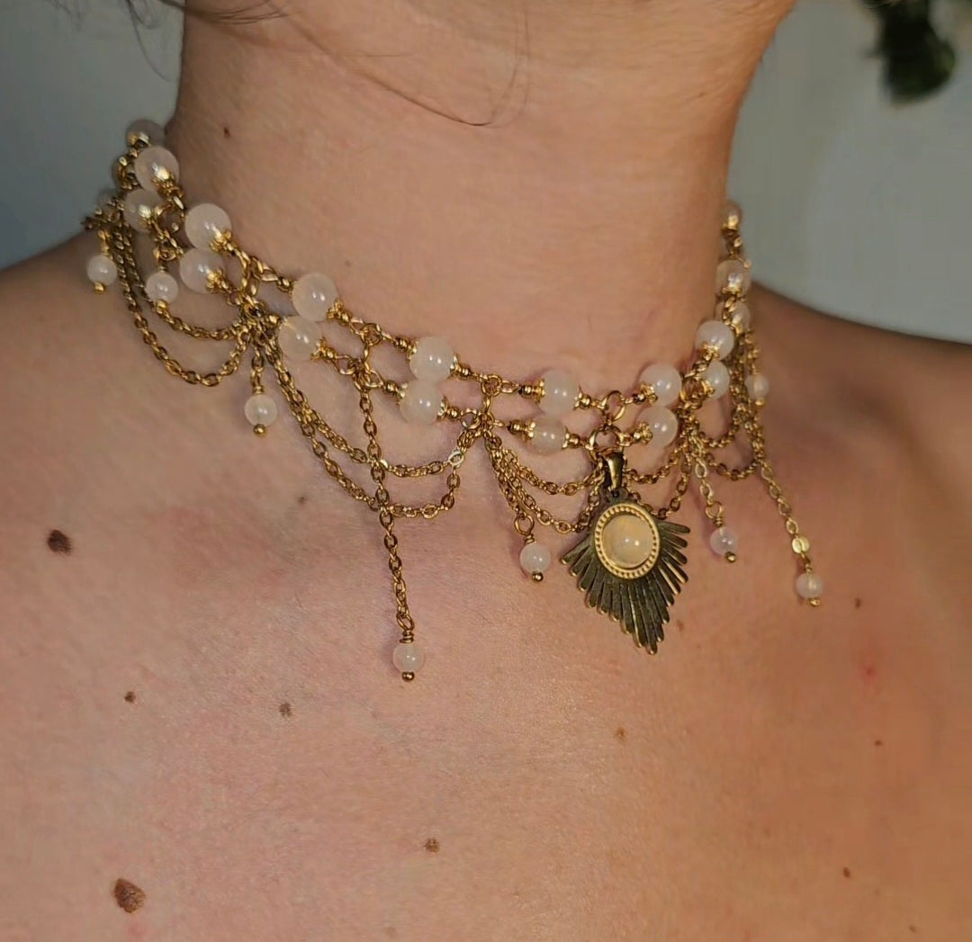 Collier "Grace" Quartz rose