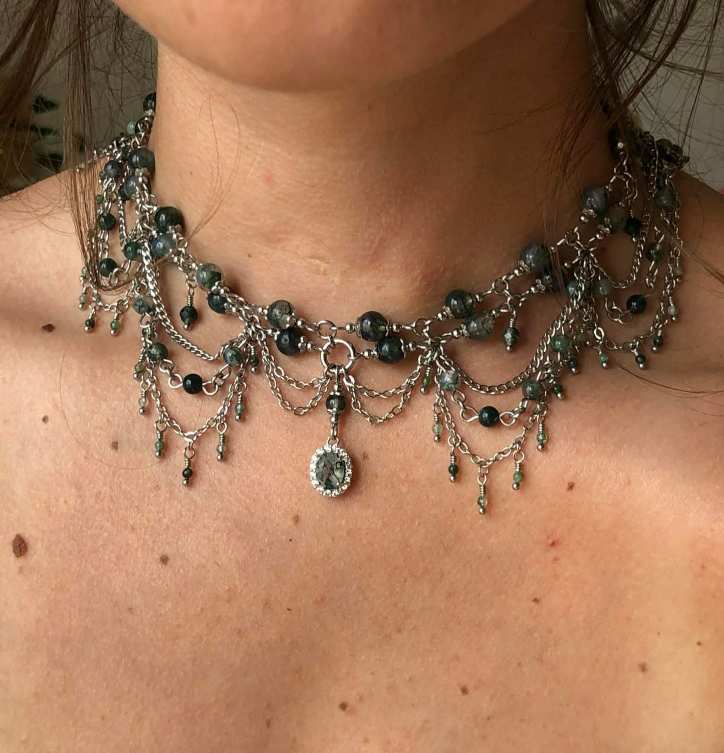 Collier "Éléonore" Agate mousse