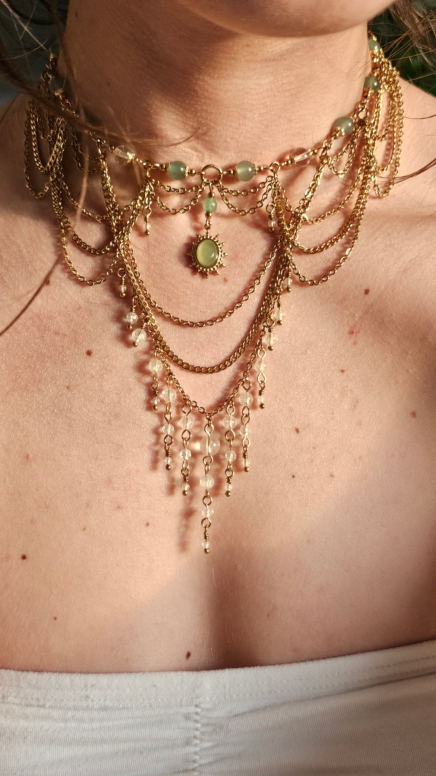 Collier "Divina" Aventurine verte & Cristal de roche