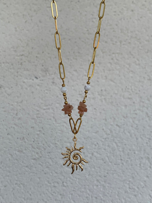 Collier Pierre de soleil & Perle nacré