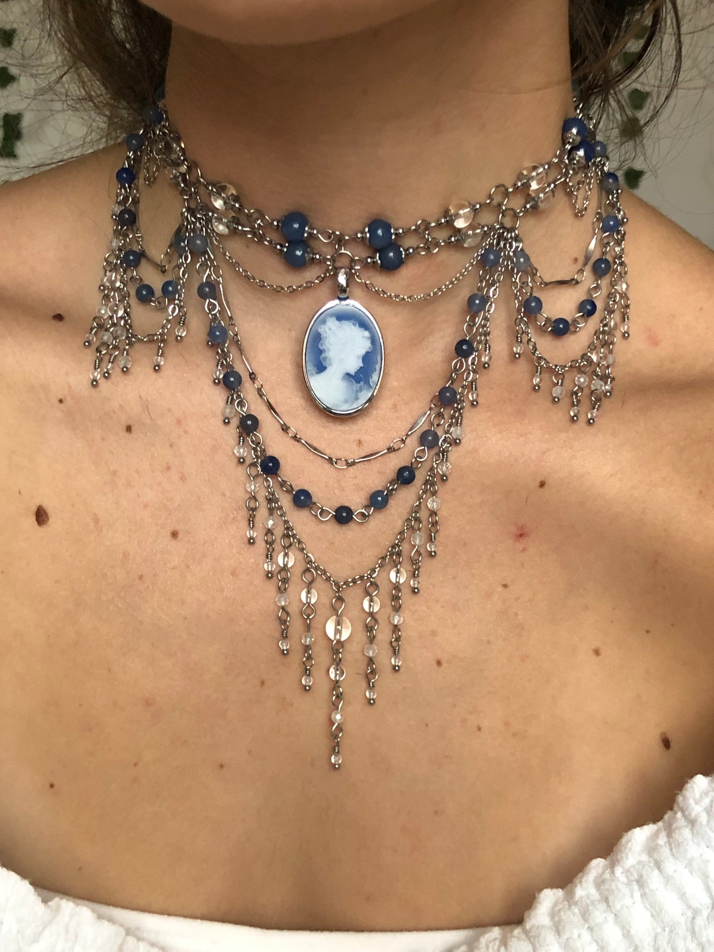 Collier Aventurine bleue & Cristal de roche