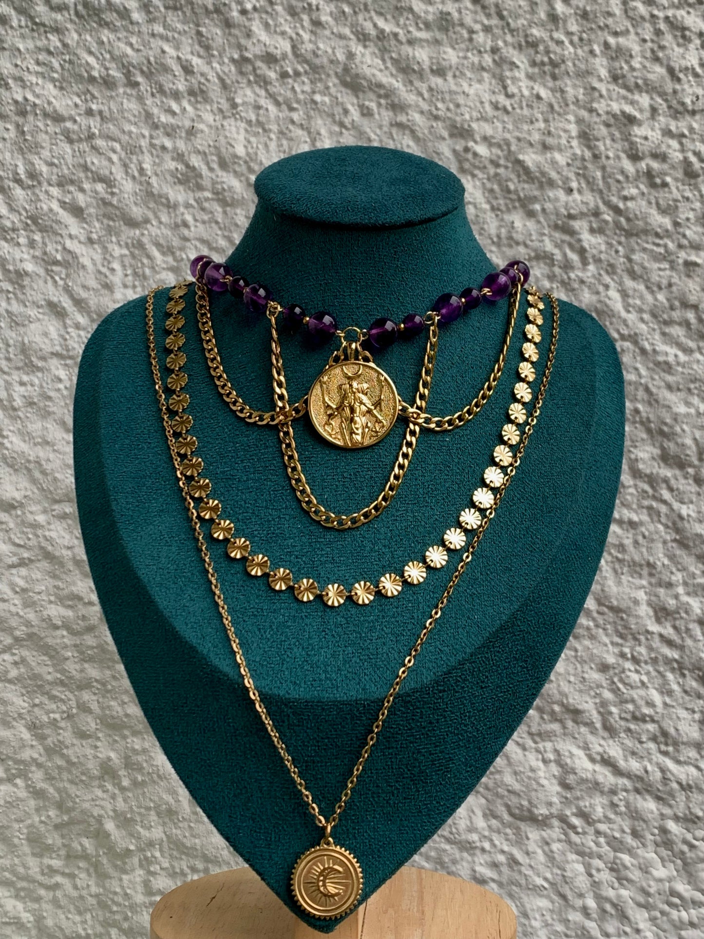 Collier « Hécate » doré & Améthyste