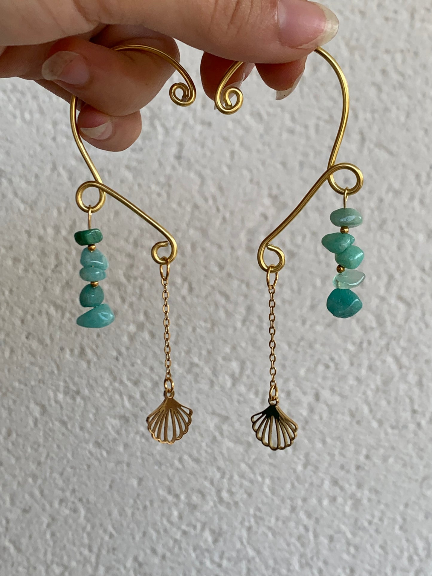 Manchettes oreilles Coquillages & Amazonite