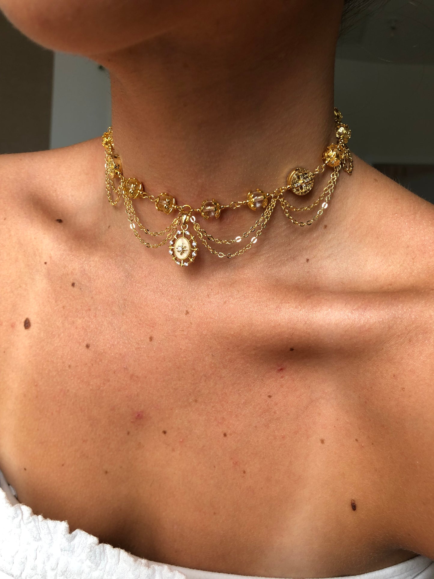 Collier « Daphné » plaqué or Cristal de roche