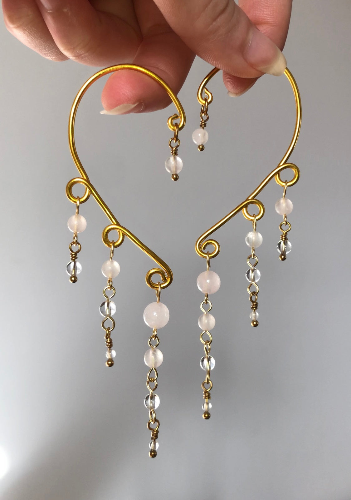 Manchettes d’oreilles Quartz rose & Cristal de roche