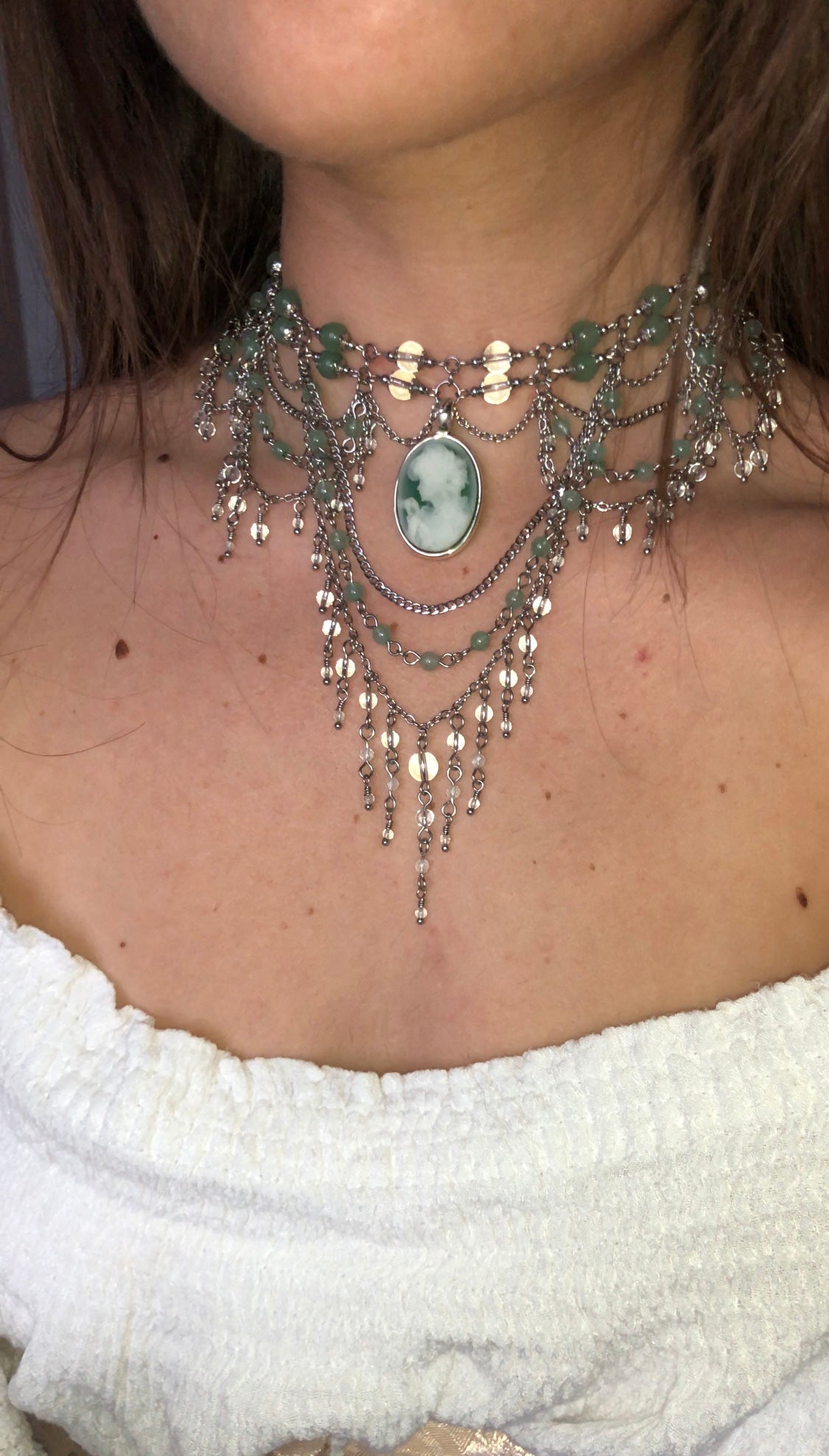 Collier « Irène » Aventurine verte & Cristal de roche