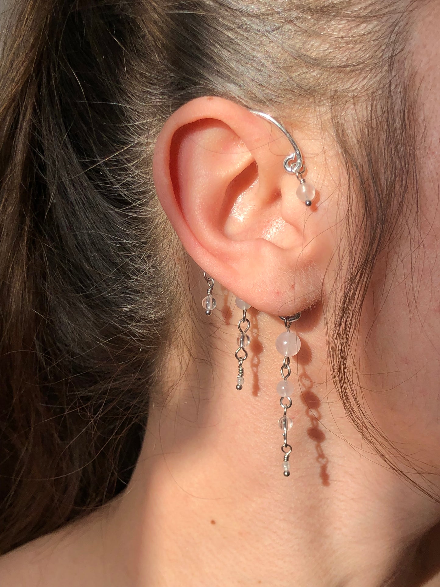 Manchettes d’oreilles Quartz rose & Cristal de roche