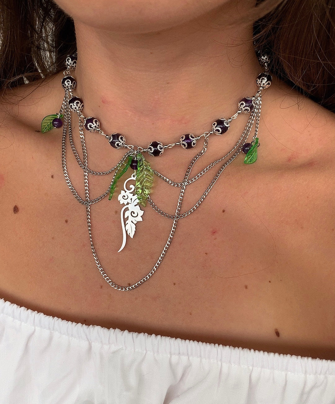 Collier « Flora » argenté Améthyste