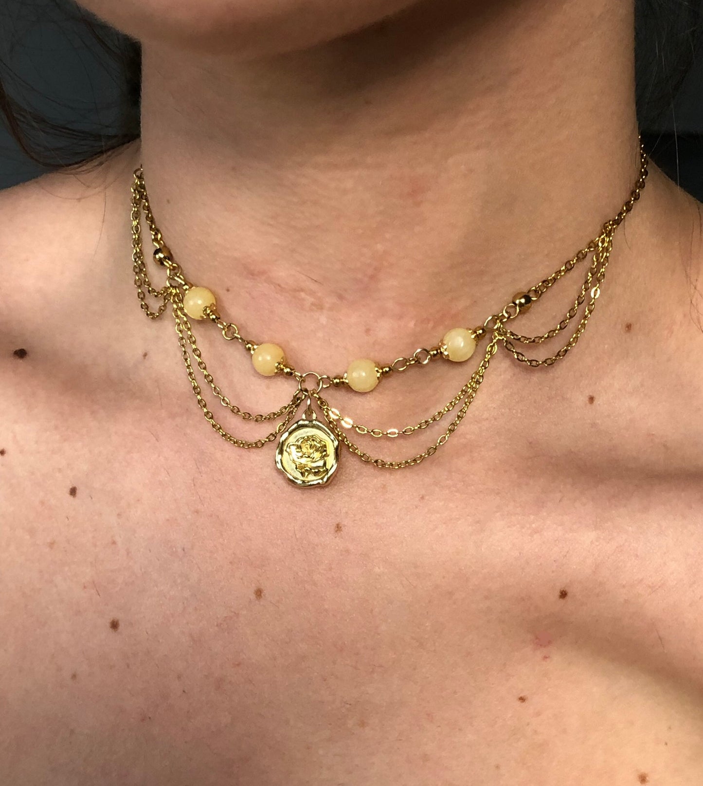Collier « Belle » Jade jaune