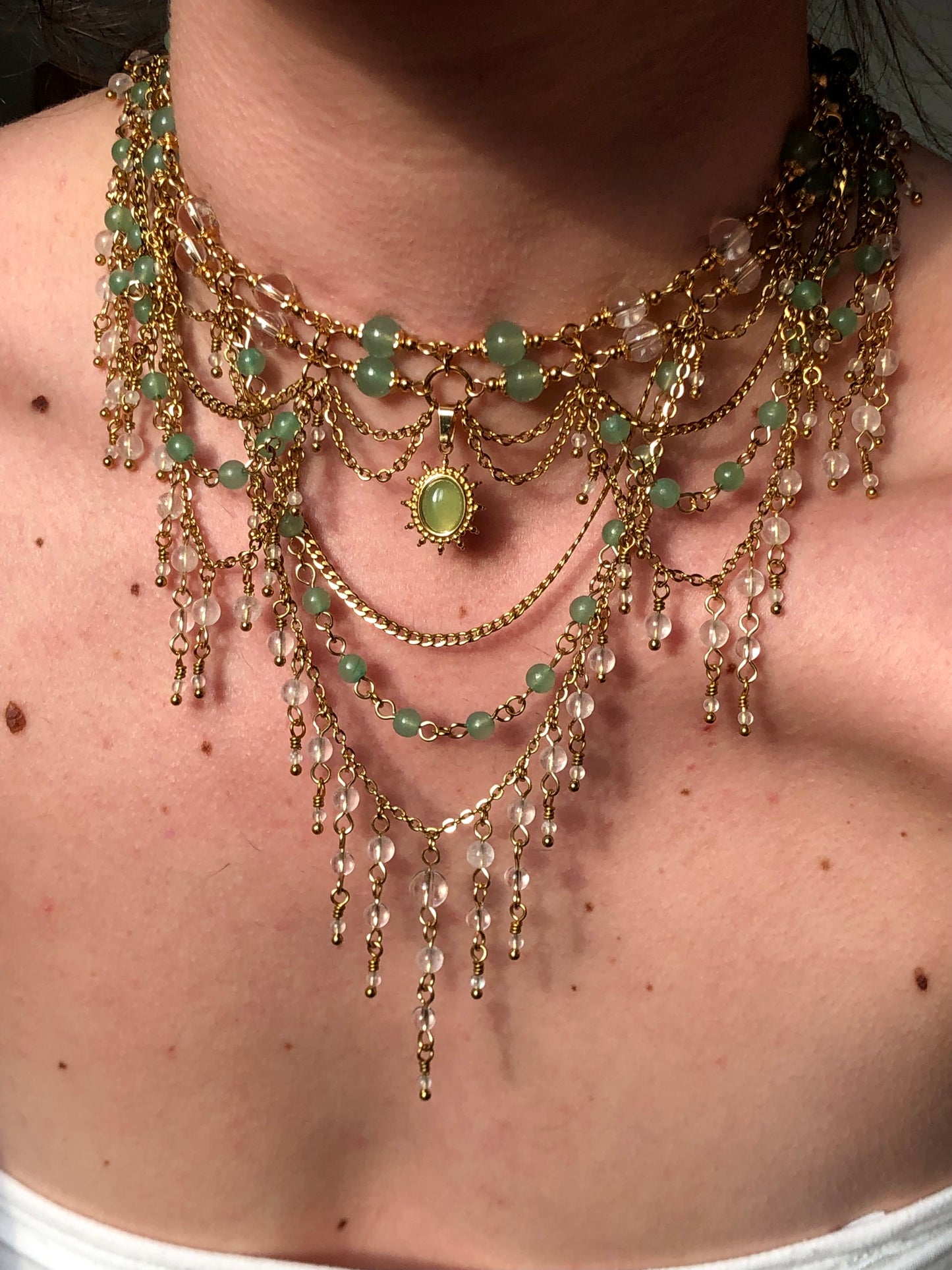 Collier "Divine" Aventurine verte & Cristal de roche