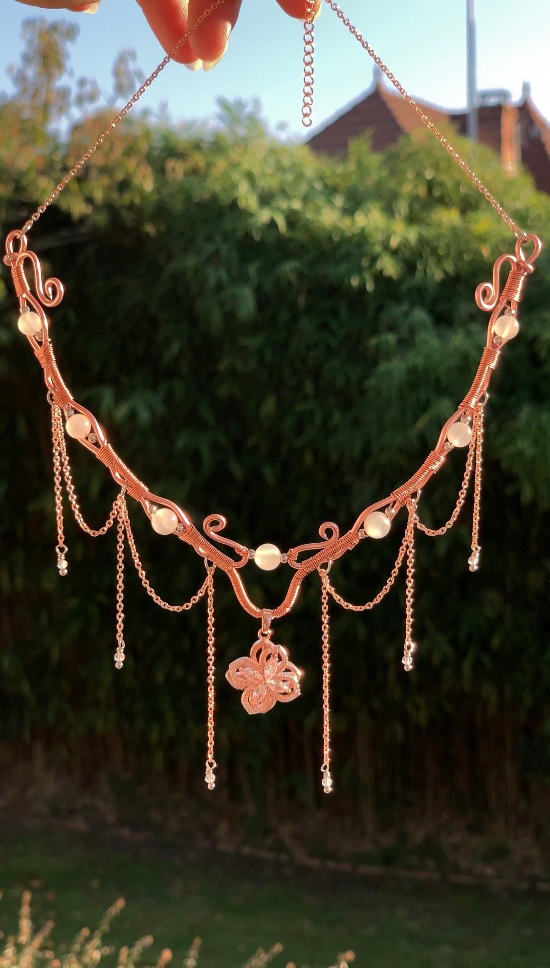 Collier « Anastasia » rose Gold/argenté, pierre de Lune & cristal de roche