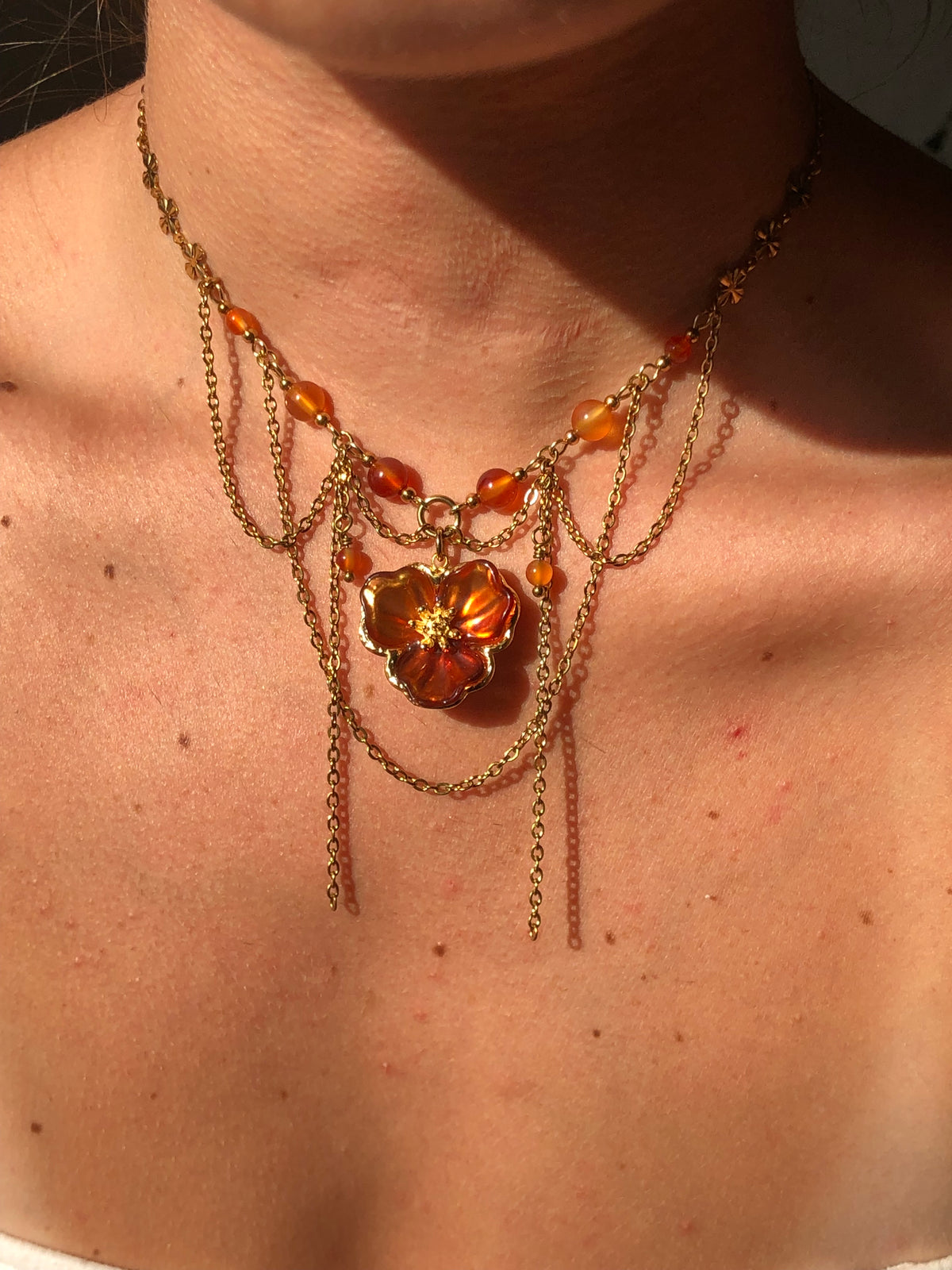 Collier "Hanami" Cornaline ou Pierre de Lune
