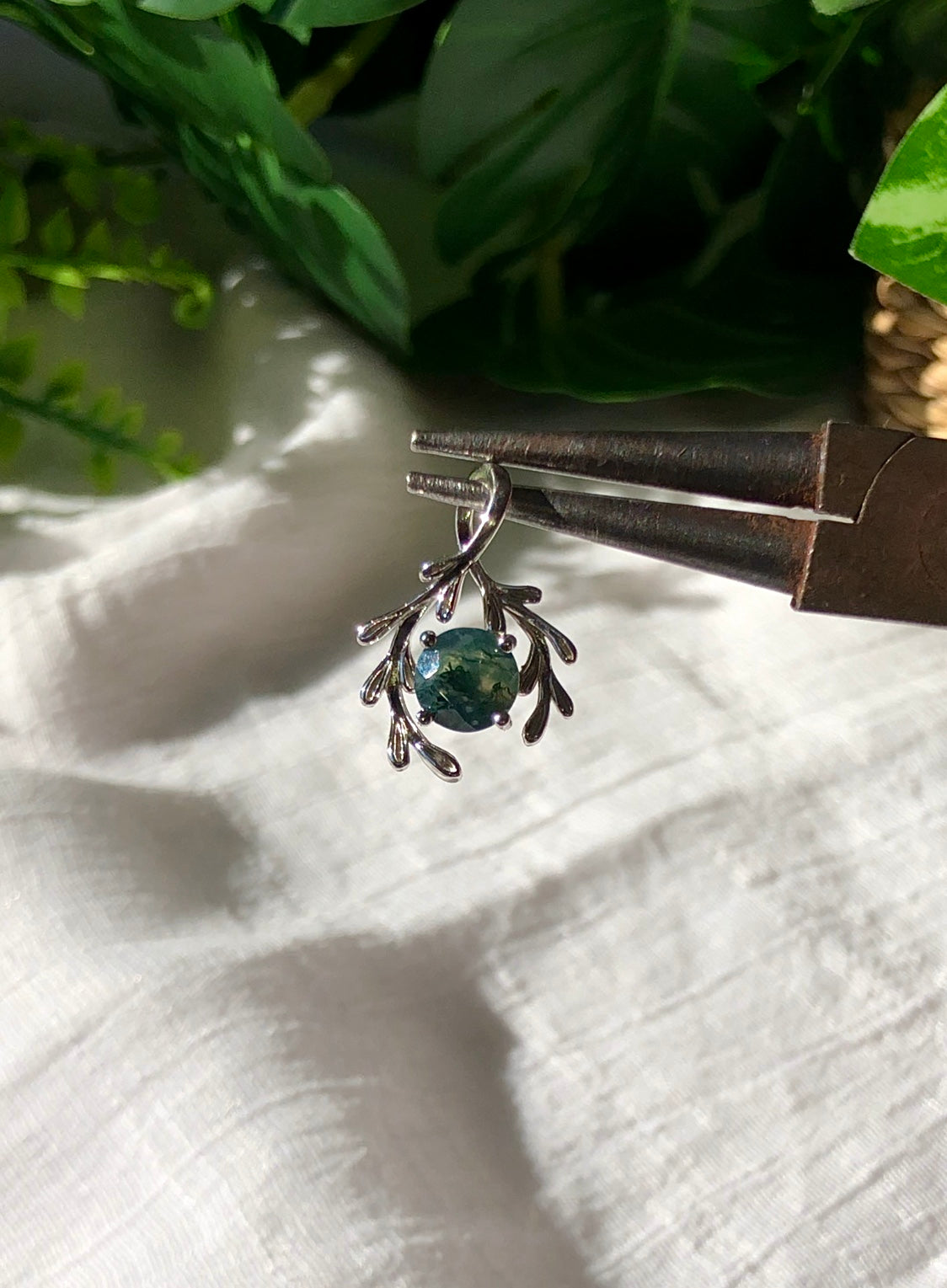 Collier « Gaïa » Agate mousse & Cristal de roche