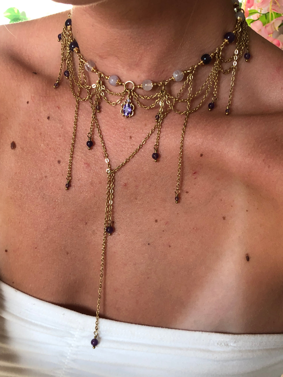 Collier "Christine" Améthyste lavande & Améthyste foncée