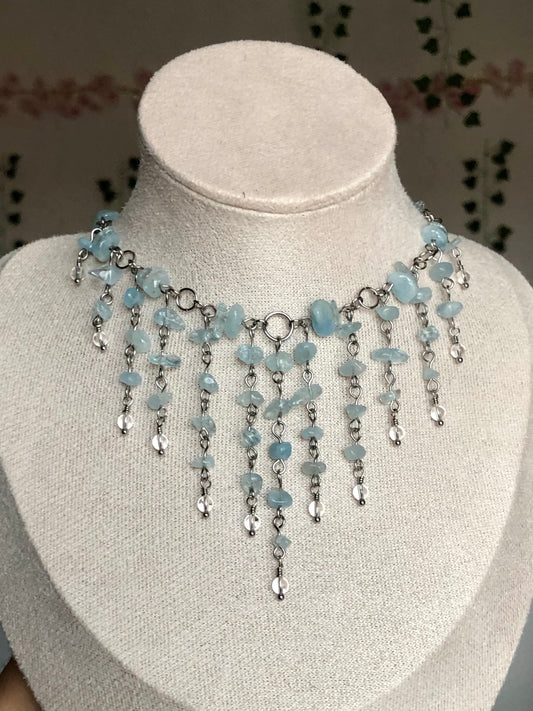 Collier « Atlante » Aigue-marine & Cristal de roche