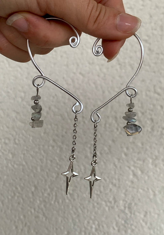 Manchettes d’oreilles argentées étoile & Labradorite