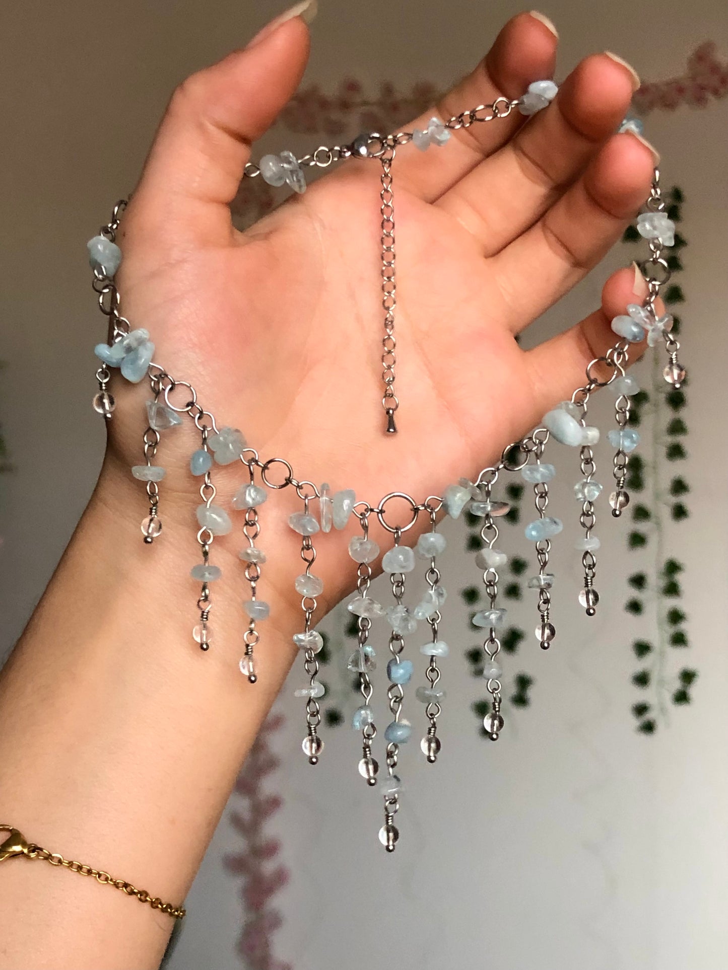 Collier « Atlante » Aigue-marine & Cristal de roche